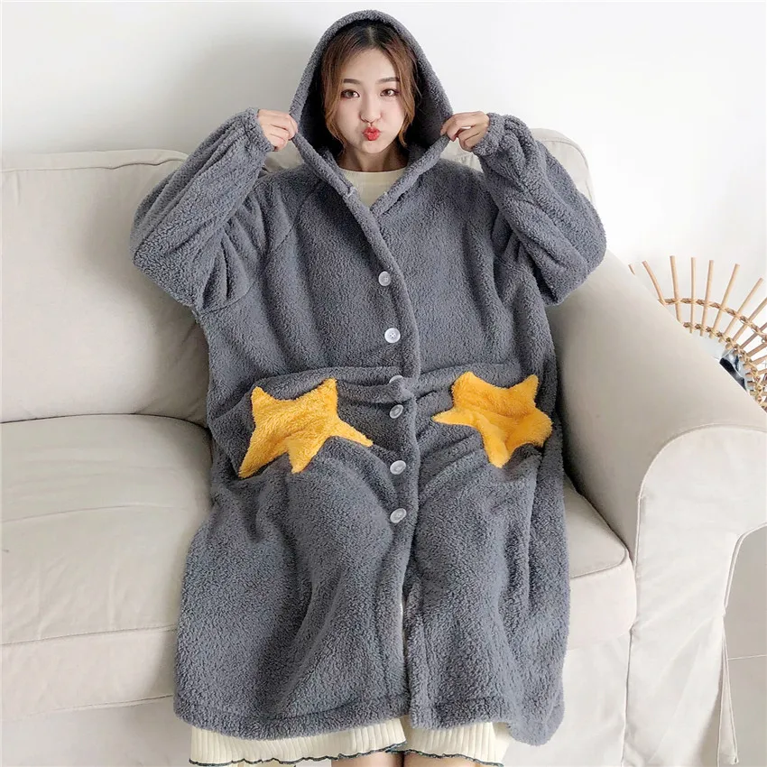 

Autumn Winter Women Long Sleeve Nightgown Hooded Flannel Nightgowns Girls Night Dress Sleepwear Cute Princess Coral Fleece WZ619