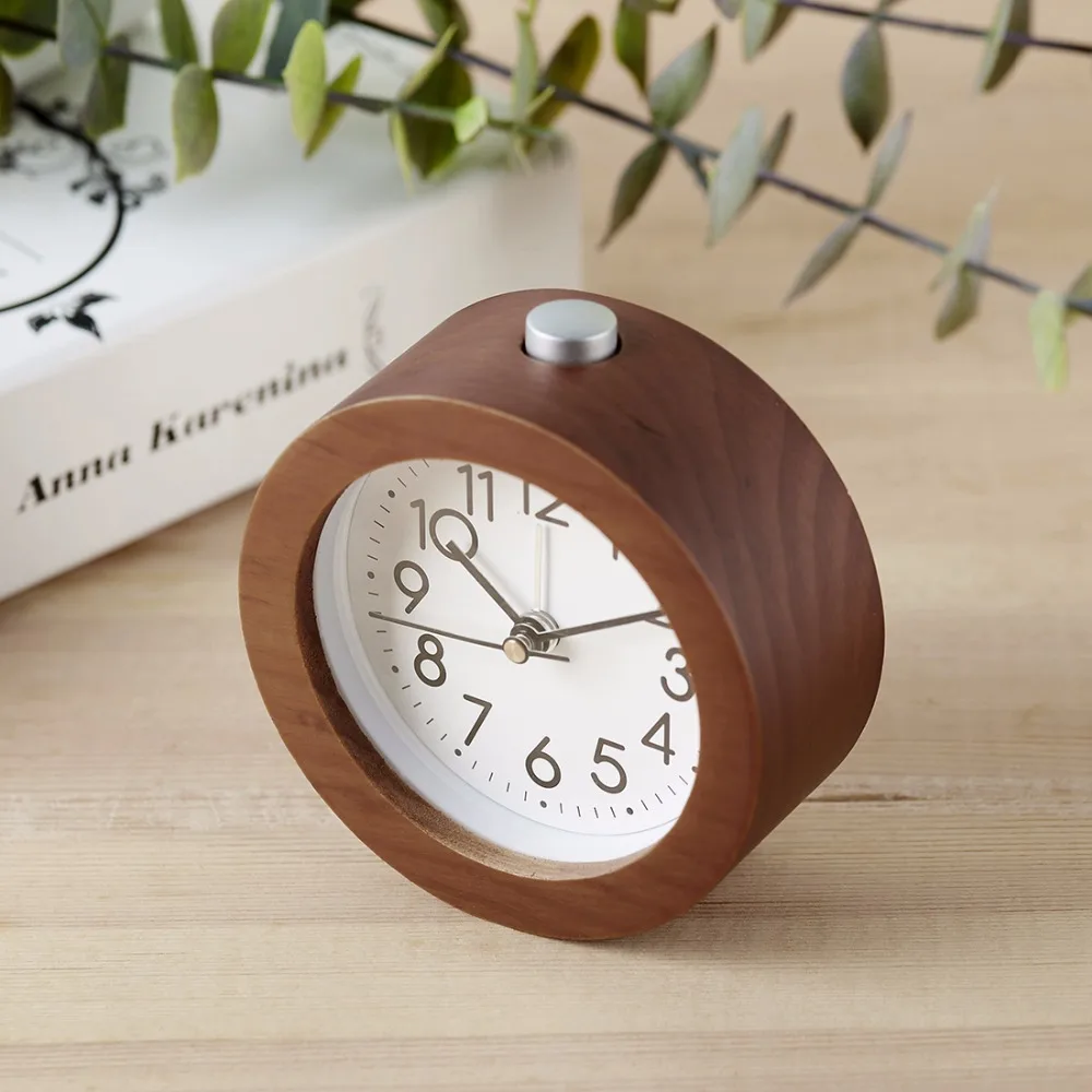  Round Alarm Clock Snooze Creative Retro Brown Luminous Table Desk Mini Clock Home Bedroom Decor Ala
