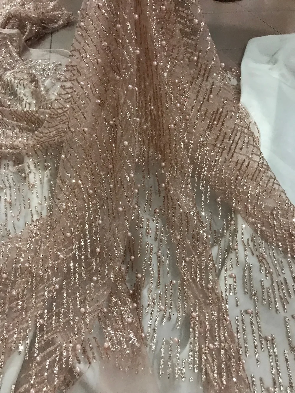 

Hot selling glued glitter sequins lace fabric African French net tulle Lace Fabric Sat-4.1788 for party