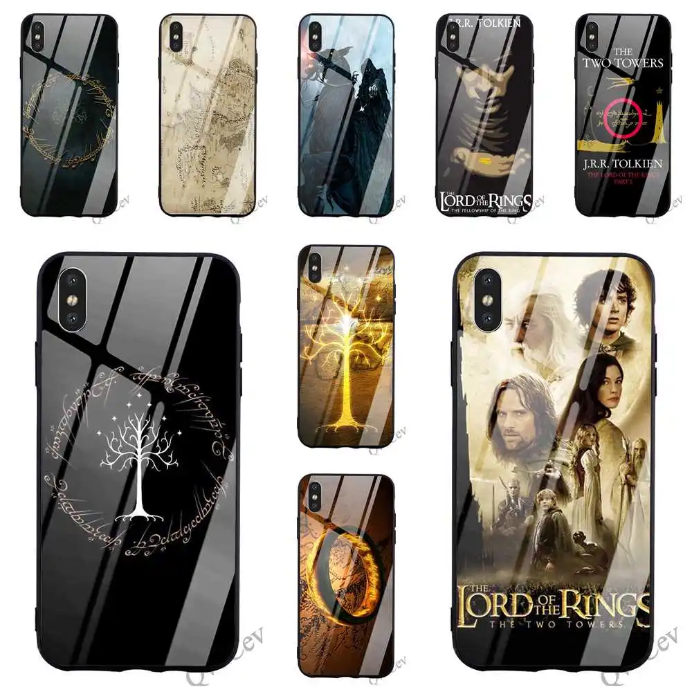 

Pattern Lord of the rings Movies Tempered Glass Phone Case for iPhone 8 Plus Cover 6 6S XR Xs Max X 7 5S 5 SE TPU