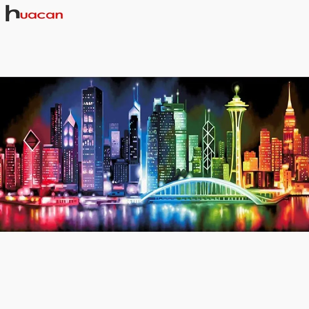 

HUACAN Diamond Embroidery Landscape Picture Of Rhinestone Bright Lights,Big City DIY Diamond Painting Cross Stitch Full Square