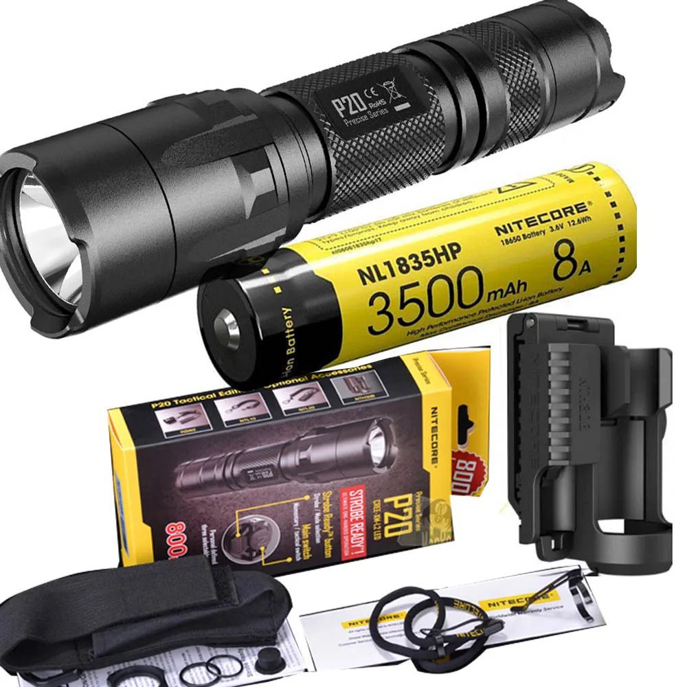 NITECORE P20 фонарик CREE XM-L2(U2) светодиодный Макс. 800 лм луч двойной переключатель задний светодиодный фонарь для спорта на открытом воздухе+ NITECORE NTH30B - Испускаемый цвет: P20 NTH30B NL1835HP