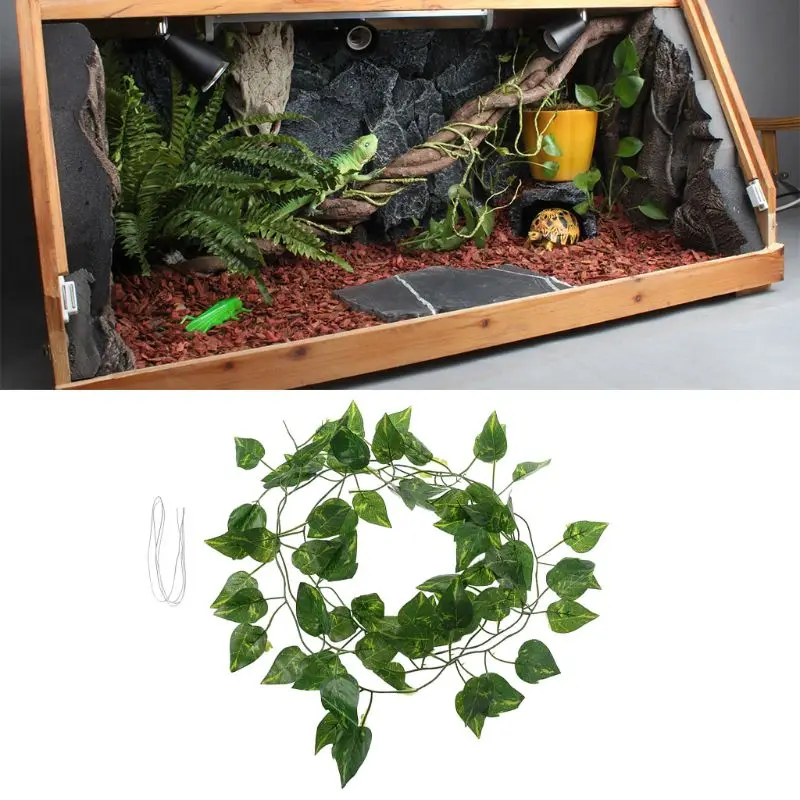 

2m Artificial Vine Scindapsus Leaves for Reptile Terrarium Box Habitat Landscaping Green Fake Plants Leaves Habitat Decor C42