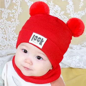 

Baby Hat Beanies Pompon Winter Children Hat Knitted Cute Cap For Girls Boys Casual Solid bebe Children's Hats with Carton eye