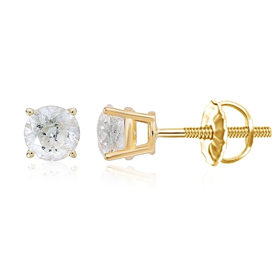 1.00 Carat Round Cut Diamond Solitaire Stud Earrings Solid 14k Yellow Gold