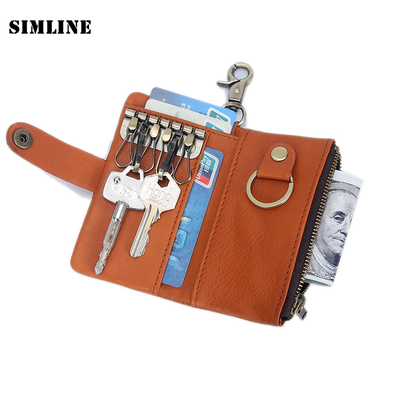 SIMLINE Genuine Leather Key Wallet Men Multi Function Car Key Wallets