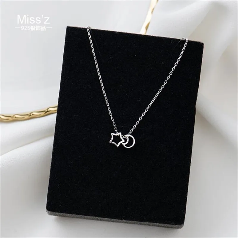 New Fashion Jewelry 925 Sterling Silver Hollow Star And Moon Temperament Simple Clavicle Chain Pendant Women Necklaces N151 | Украшения и