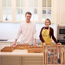 Расширяемые столовые приборы ручка ящика бамбук Органайзер поднос для столовых приборов Многофункциональный Ящик Контейнер столовые приборы, для кухни офиса спальни ящик для хранения