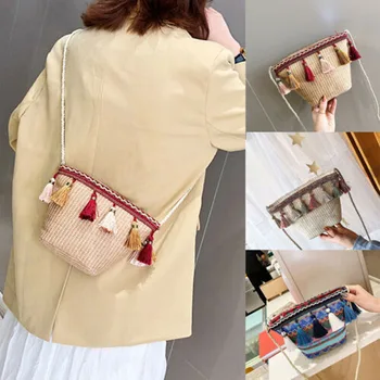 

2019 New Brand Fashion Ladies Women Fashion Large Tassel Bucket Bag Shoulder Tote Holiday Beach HandBag