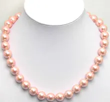 Hermoso! 12 MM alto brillo Redonda Perfect Pink Shell Perla 18 “COLLAR-5063 Al Por Mayor/al por menor Envío gratis