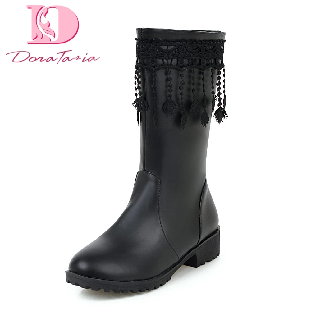 

Women's 2019 Dropship Top Quality Sweet Lace Big Size 34-43 Slip On Boots Woman Shoes mid-calf Boots Women Riding Boots