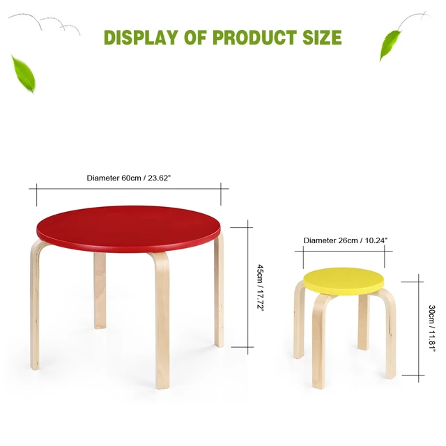 Online Ikayaa Fr Us De Stock Solid Wood Round Kids Table And 4 Ikayaa Fr Us De Stock Solid Wood Round Kids Table And 4 Chairs Set Furniture 50kg Capacity Toddler Children Activity