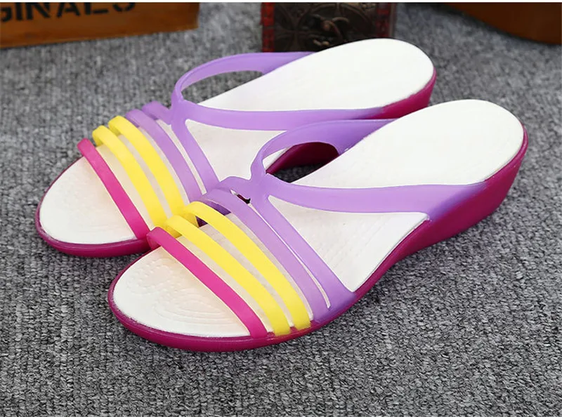 2019 New Summer Women's Sandals Beach Shoes Cindy Colors Wedge Heels Slides Plastic Jelly Shoes Peep Toe Platform Slippers Women (20)