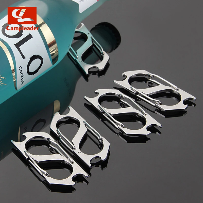 

10pcs Stainless Steel Keychain Outdoor EDC Carabiner with Bottle Opener S-type Climbing Buckle mountaineering Hook CL243