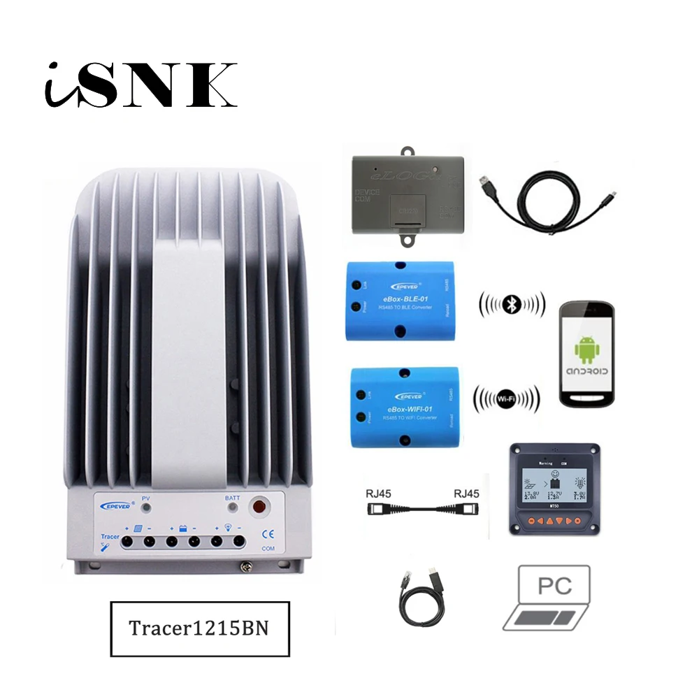 Tracer1215BNN 10 А MPPT Контроллер заряда солнечной батареи 1215BN MT50 eBox-WIFI-01 Bluetooth eLog01