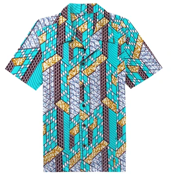 

Hot Selling African Tradition Men's Clothes Ankara Traditional Shirts Turn Down Collar Wax Printed Design Fashion Shirt Tops