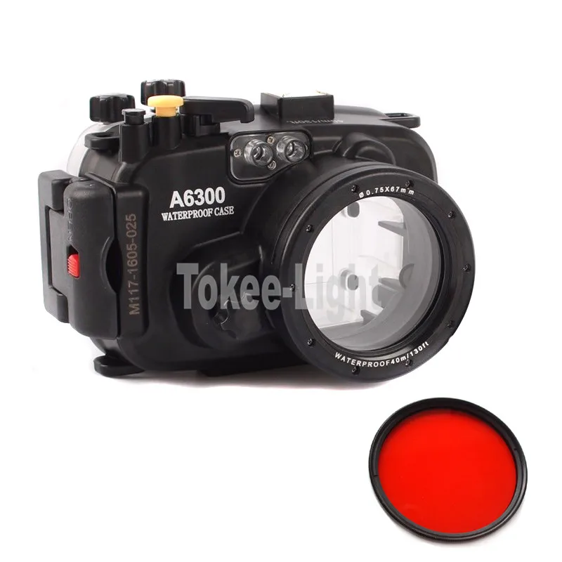 

Meikon 40m 130ft Waterproof Underwater Camera Diving Housing Case for Sony A6300 16-50mm Lens Camera With 67mm Red filter