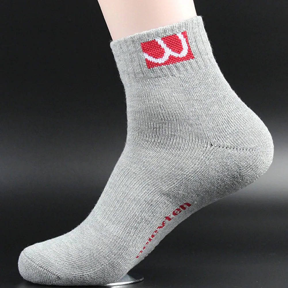 1pair Men's Solid Black Towel Bottom Knee Socks High Elastic Cotton