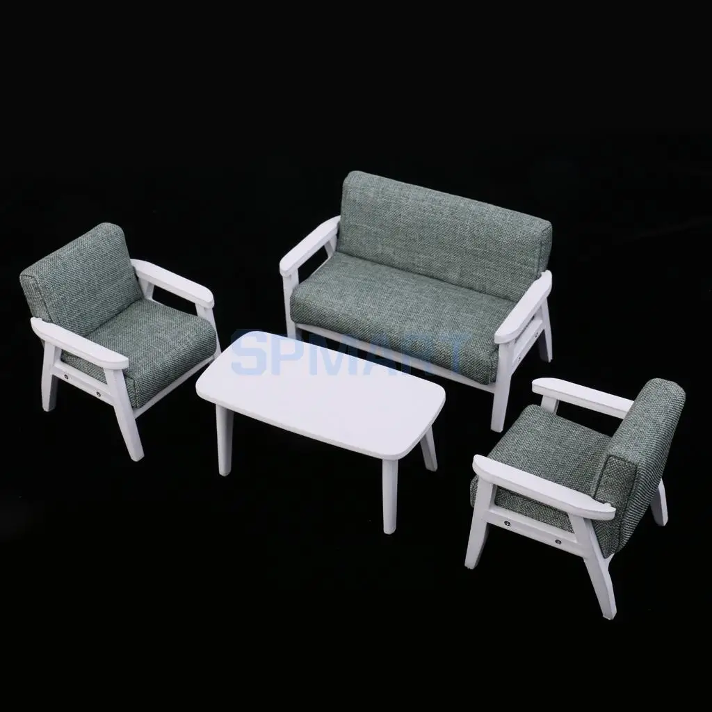 

1/12 Scale Dollhouse Miniature Furniture Sofa Couch End Table Set 3 Colors for 12th Living Room Furniture Decoration Accessories