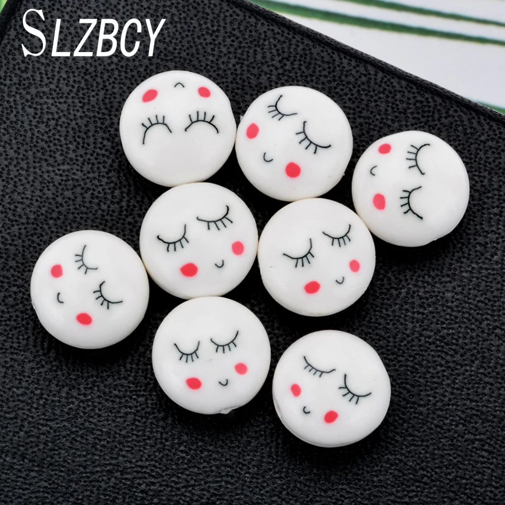 

13mm White Smile Face Flat Round Beads Polymer Clay Spacer DIY Jewelry Making Fit Women Kids Bracelet Necklace Accessories 20PCS