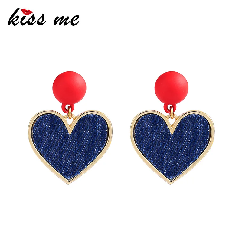 

KISS ME Lovely Heart Earrings for Women Classic Fashion Denim Alloy Drop Earrings Fashion Jewelry