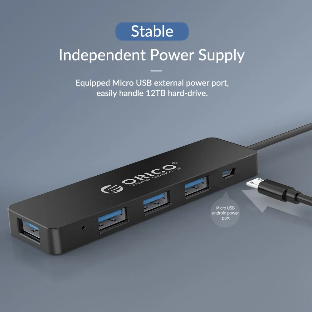 ORICO Mini USB 3,0 концентратор 4 порта питание OTG с микро USB интерфейс питания для MacBook ноутбука Настольный 5 Гбит/с OTG usb-хаб