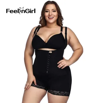 

FeelinGirl Plus Size Waist Trainer Bodysuit Latex Interlayer Slimming Underwear CorsetsBody Shaper Shapewear Control Panties -D