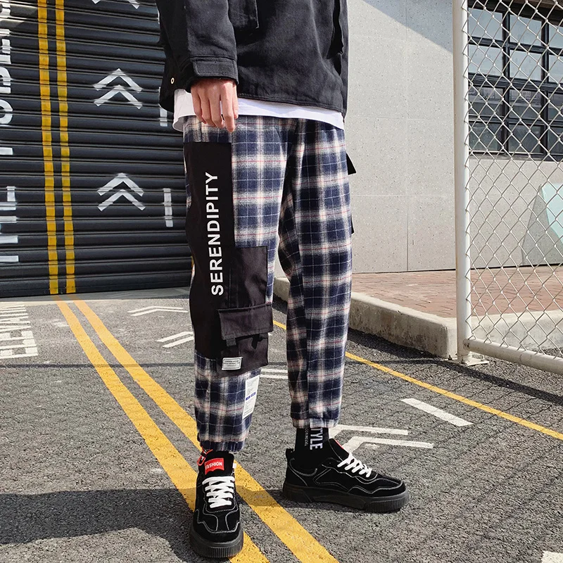 

3XL Plaid Pants Harajuku Patchwork Gothic Pants Men Joggers Causal Streetwear Mens Cargo Plaid Pants Joggers Overalls Workwear