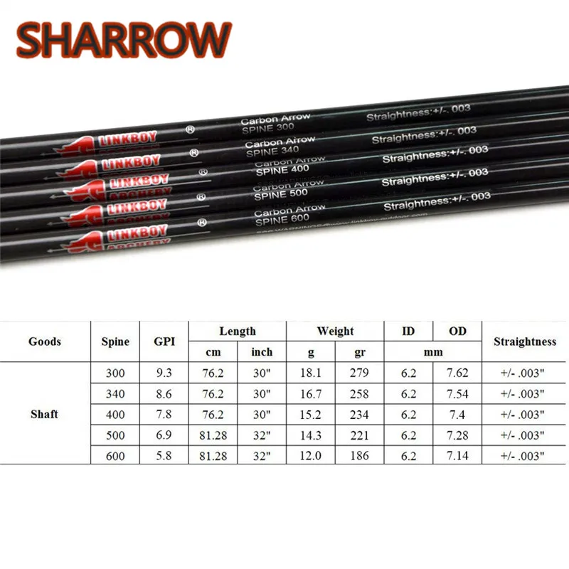 12Pcs 30" 32" Archery Pure Carbon Arrows Shaft SP300 600 ID6.2mm Carbon Arrow Shafts DIY Tools