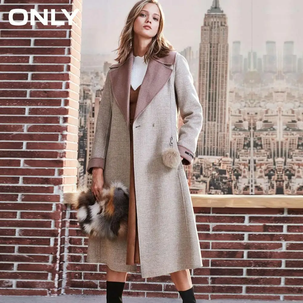 Только женское зимнее новое шерстяное двухстороннее длинное шерстяное пальто украшение для волос свернутые манжеты | 11836U504 - Цвет: EMILLY CHECK