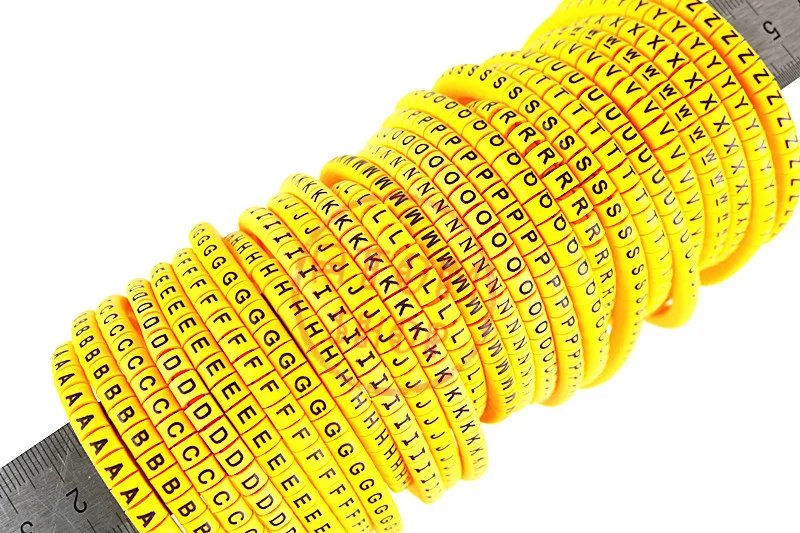 Yellow500pcs EC 0 1 2 3 1.5mm2A J abcdefjhij английские буквы гибких печатных рукав ярлыка трубки