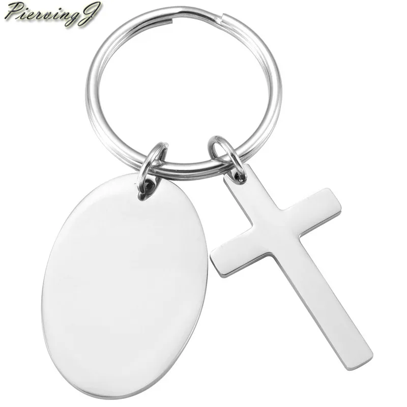 

PiercingJ latest keychain Cross and Oval Stainless Steel Key Ring Holder Pendant Chaveiro Jewelry Souvenir