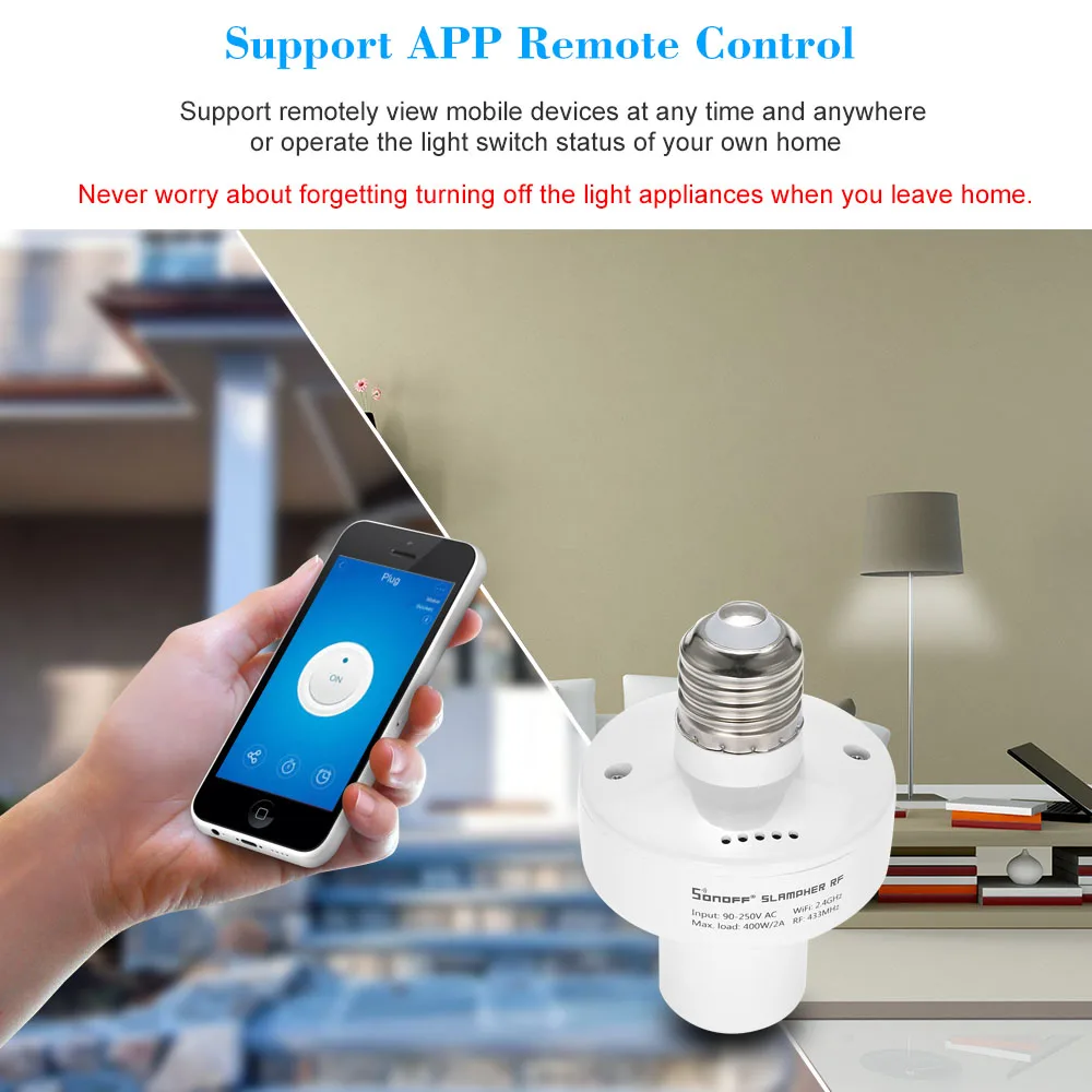 Sonoff Slampher умный WiFi держатель света Wifi переключатель умный дом E27 держатель лампы прерыватель для Alexa Google Home