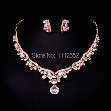 Nuevo Diseño de la Hoja de Oro del Cristal Plateado Joyería Nupcial de La Boda Prom Party Dress Accesorios Encantos de la Joyería Pendiente Del Collar
