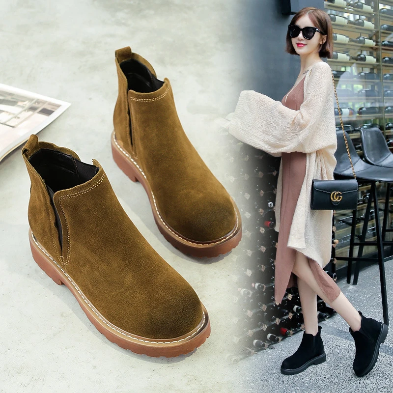 

women brand boots 2018 Autumn New women Martin Boots women genuine leather snow boots women ankle winter boots warm shoes