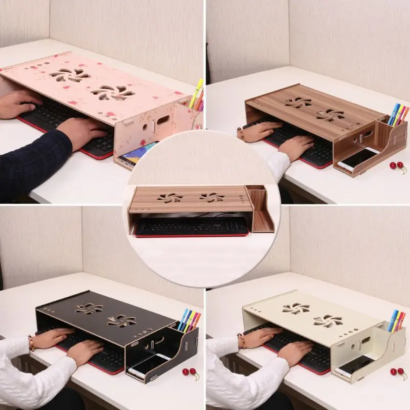 

Computer Monitor Stand Riser Wood Laptop Shelf Laptop Notebook Tablet Keyboard Desk Organizer Adjustable Height Phone Holder Box