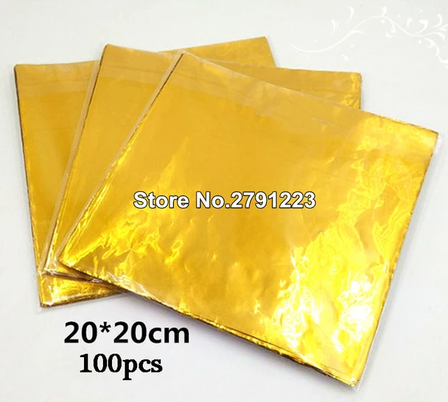 100 Pieces Candy Bar Wrappers, Gold Aluminum Foil Wrapping Paper