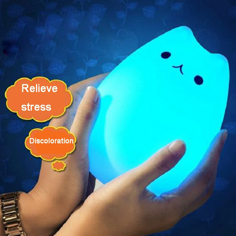 LED USB Children Animal Night Light Silicone Soft Cartoon Baby Nursery Light Lamp Breathing LED Night Light  7 Colors Cat  (4)