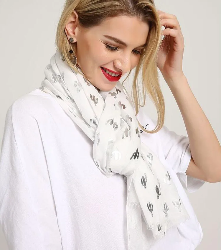 

20pcs/lot Women Hot Stamping Cactus Shawls prickly pear Cotton Scarf Silver foiling Echarpe Hiver Femme Foulard 180*70cm