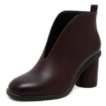 

Europe Star Fashion Brand Women High Heels Ankle Boots For Women Round Toe Sexy V-shaped Pillars With Ladies Boots Shoes Woman