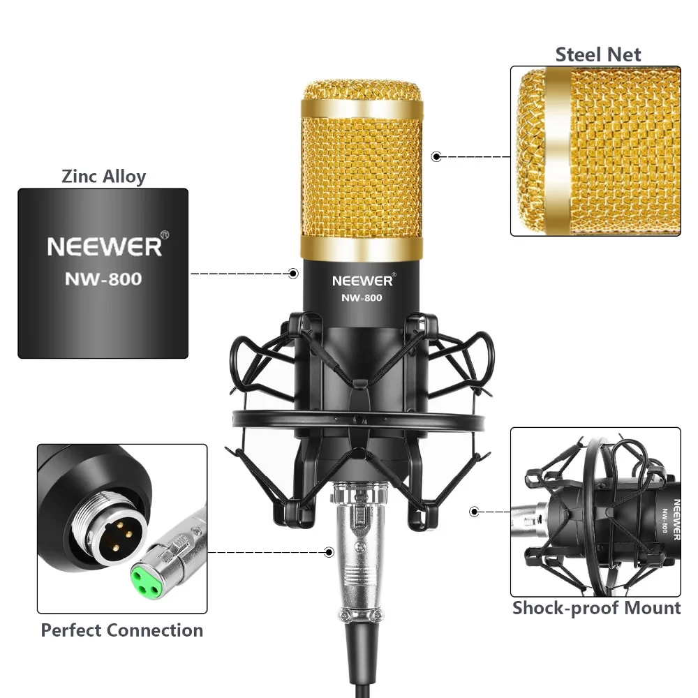 Neewer NW-800, профессиональный Студийный конденсаторный микрофон и NW-35, регулируемая записывающая микрофонная подвеска, подставка с ударным креплением
