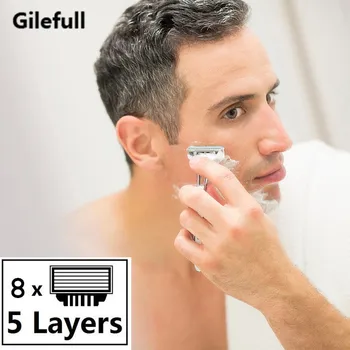 

8pcs/lot Razor Blade For Men Face Care Shaving Safety,5 layer Stainless Steel Shaver Cassette Fit For Gillettee Fusion Handle