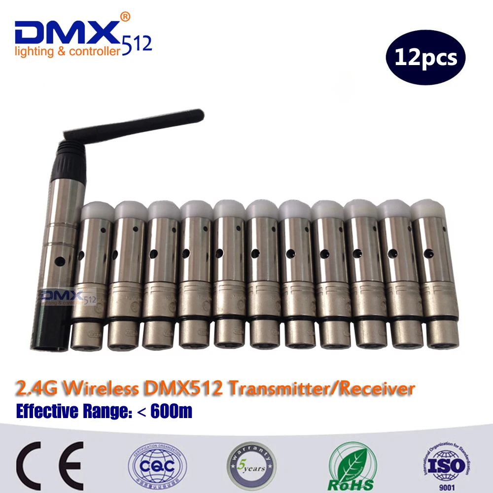 

DHL Free Shipping 2018 New 12pcs/lot 1pcs send and 11pcs XLR 2.4GHz Wireless DMX receiver small size high quality receptor