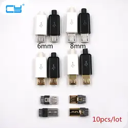 10 шт. DIY Micro USB 2,0 пайки Мужской 5 булавки разъем с пластик крышка белый/черный кабель для передачи данных аксессуар 5pin