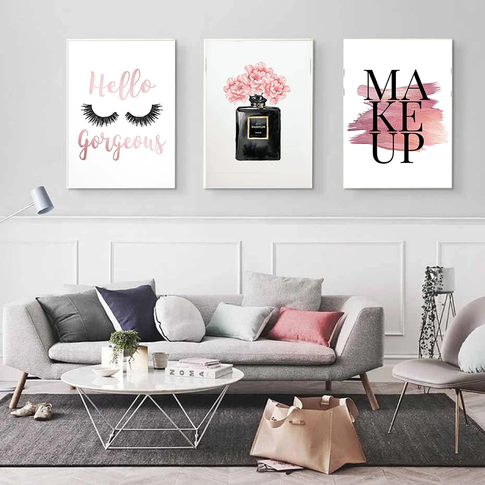 Постер для макияжа Nordic Wall Art модный холст с принтом ресниц картина в виде флакона