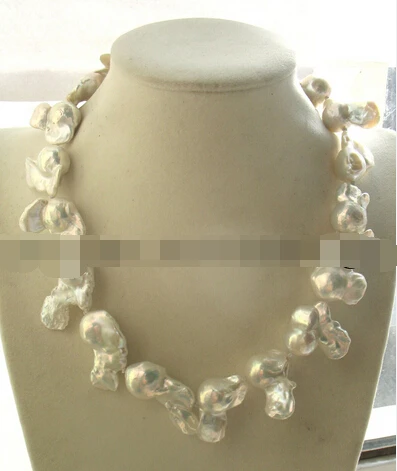 

08149 BIgger!freshwater pearl white reborn keshi necklace 18"nature