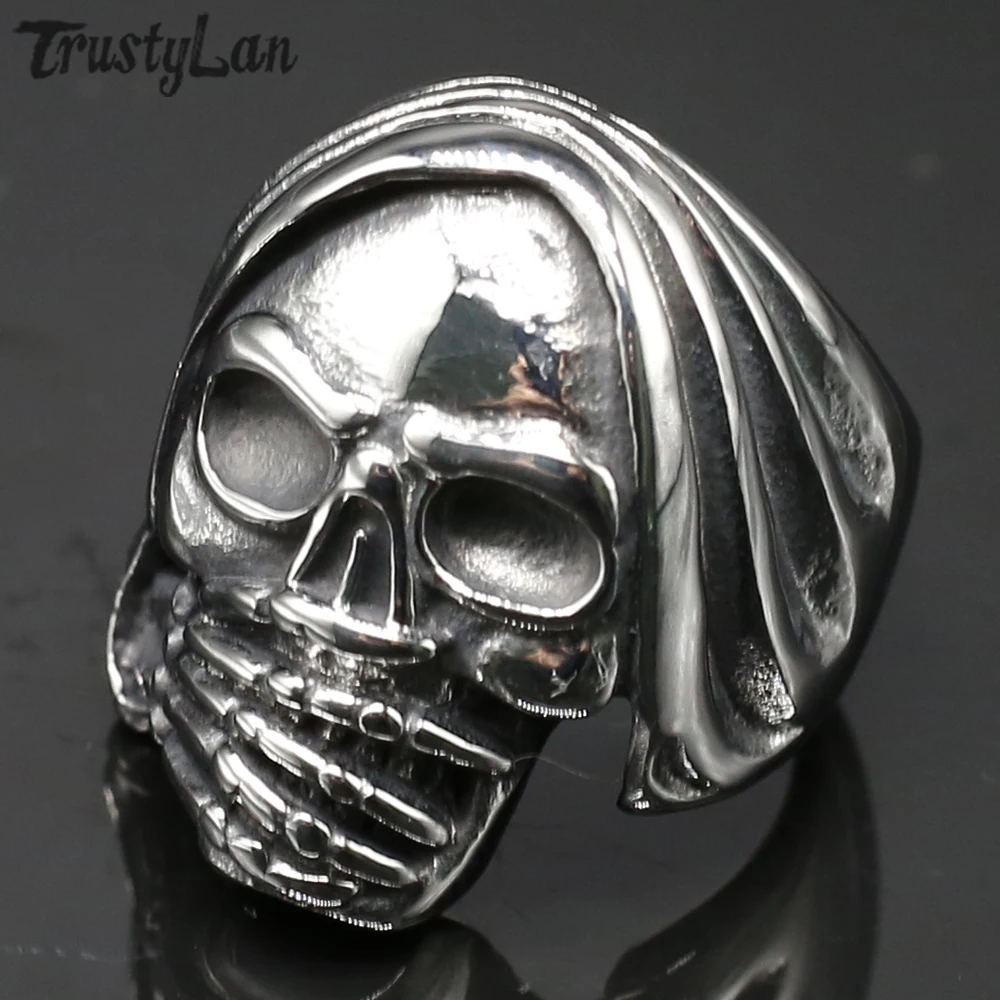 Men Punk Gothic Skull Silver Stainless Steel Biker Ring Gift Size 7-15 Jewelry