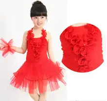 Girl Large Petals Around the Neck Dance Sequins Cake Skirt Children’s Dancewear Performance Clothes Modern Latin Stage Costume