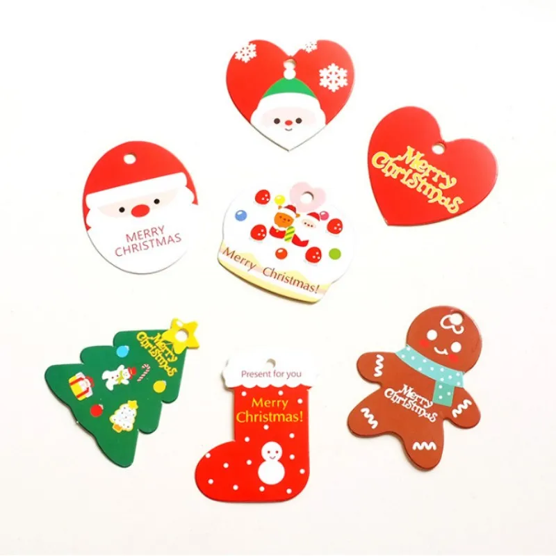 

10pcs/lot Mini (No rope)Santa Claus Christmas tree socks Snowman gift box tags card New Year blessing greeting message gift card