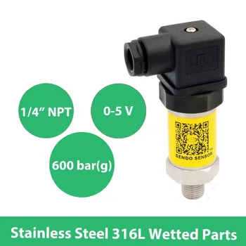 

60 mpa pressure transducer, 0 5V signal, 12 24 30V power, 0 600bar gauge, 1/4 in NPT thread, stainless steel 316L wetted parts